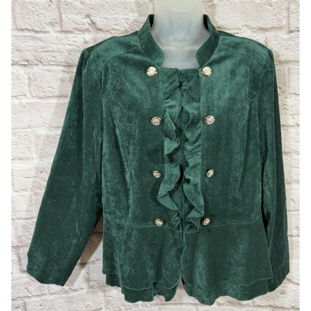 Serengeti Soft Corduroy Ruffled Military Jacket Blazer Green Victorian Romantic